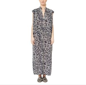 Roseanna Paris Bamboo Sz L Navy Blue 100% Silk Maxi Dress
